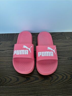 Puma Pink Slide Sandals with White Logo